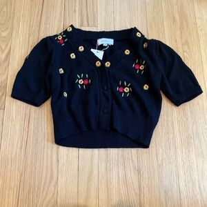 S Rihoas black flower sweater top retro new